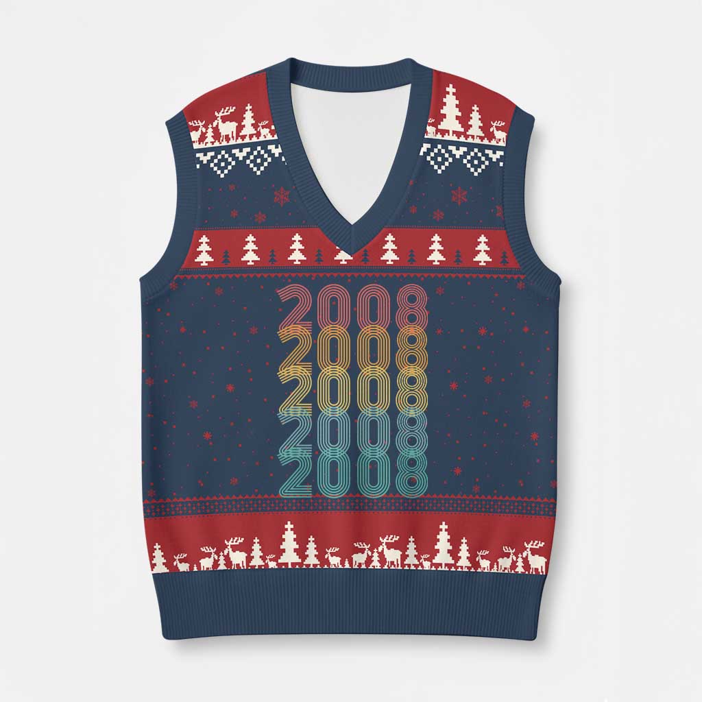 18th Birthday V-Neck Knit Sweater Vest Vintage 2008 Retro 18 Years Old Birthday TS11 Navy Red Print Your Wear