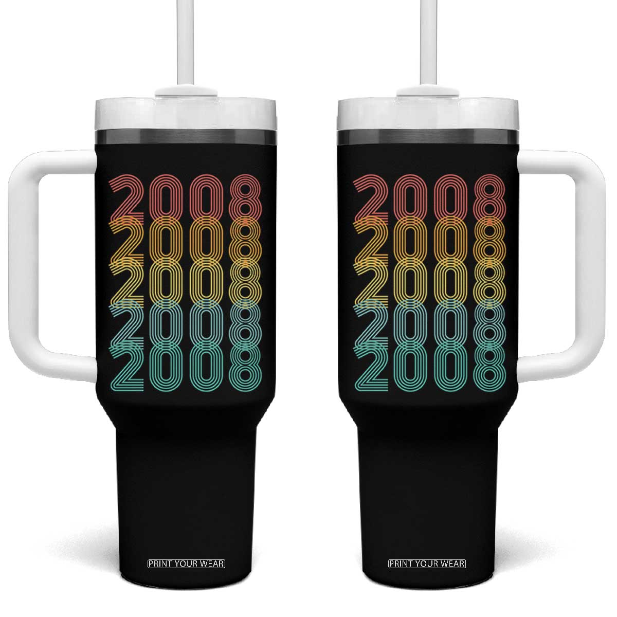 18th Birthday Tumbler With Handle Vintage 2008 Retro 18 Years Old Birthday TS11 One Size: 40 oz Black Print Your Wear