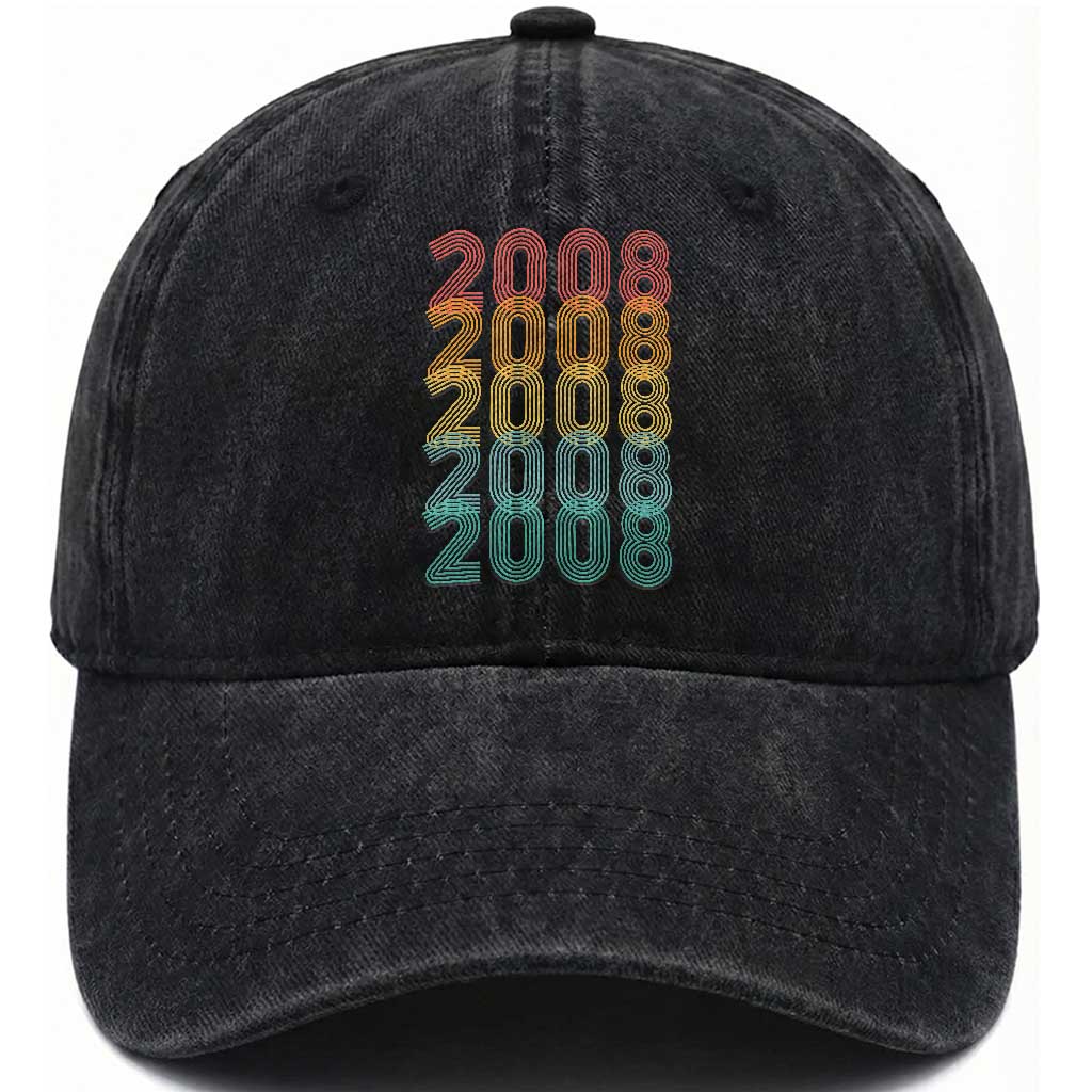 18th Birthday Washed Cotton Baseball Cap Vintage 2008 Retro 18 Years Old Birthday TS11 Print Your Wear