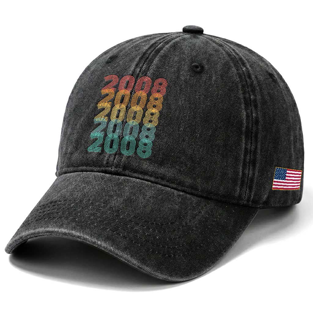 18th Birthday Washed Cotton Baseball Cap Vintage 2008 Retro 18 Years Old Birthday