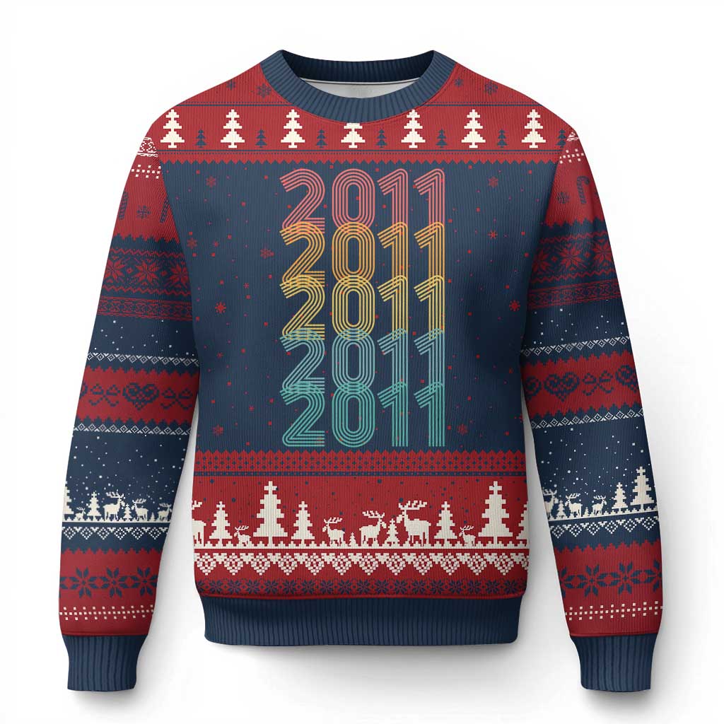15th Birthday Ugly Christmas Sweater Vintage 2011 Retro 15 Years Old Birthday TS11 Navy Red Print Your Wear