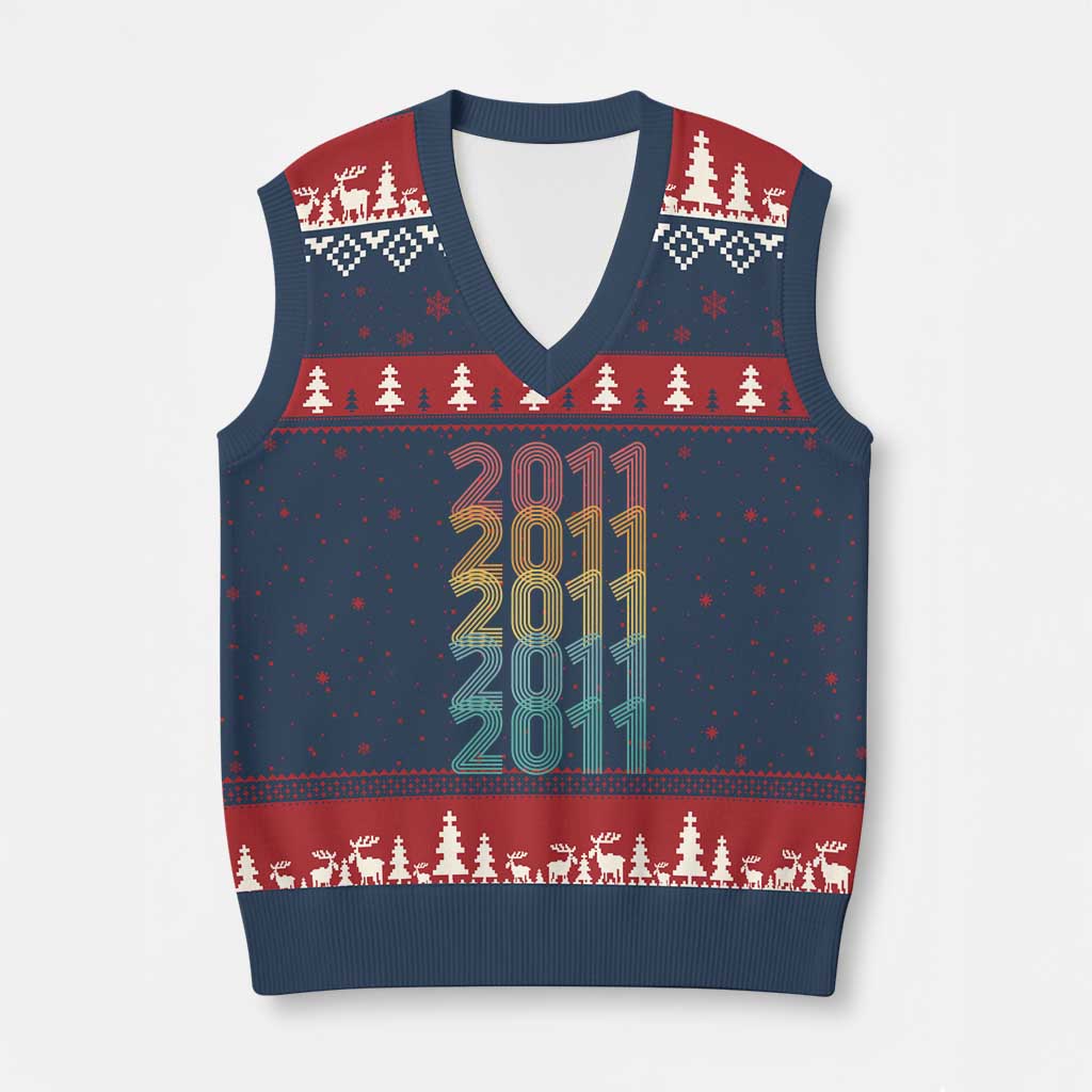 15th Birthday V-Neck Knit Sweater Vest Vintage 2011 Retro 15 Years Old Birthday
