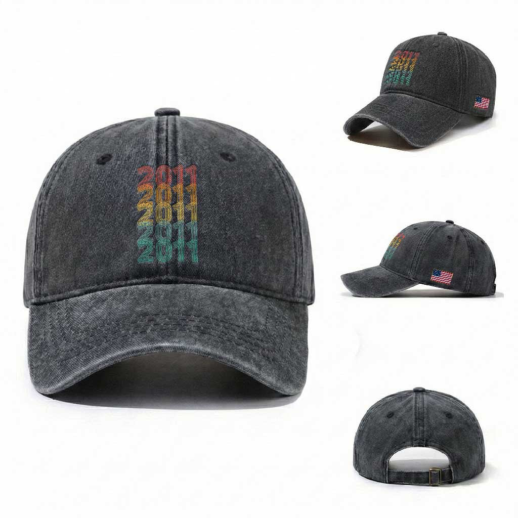15th Birthday Washed Cotton Baseball Cap Vintage 2011 Retro 15 Years Old Birthday