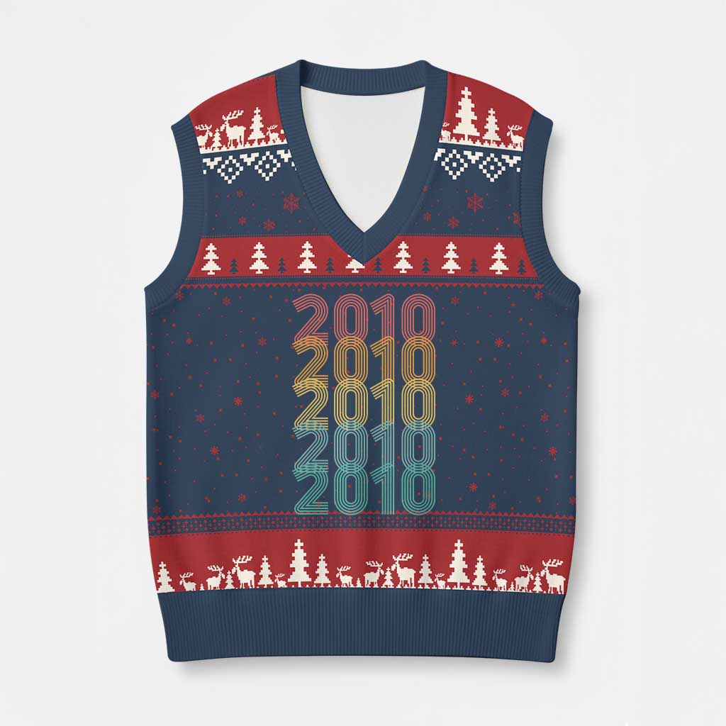 16th Birthday V-Neck Knit Sweater Vest Vintage 2010 Retro 16 Years Old Birthday TS11 Navy Red Print Your Wear