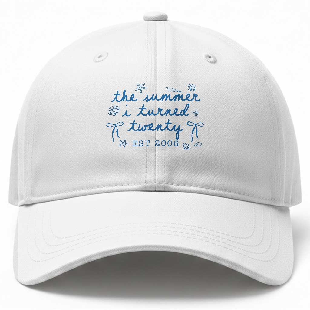 The Summer I Turned Thirty Funny 30th Birthday Est 1996 Baseball Cap Summer Coastal Birthday Seashell Bow