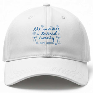 The Summer I Turned Thirty Funny 30th Birthday Est 1996 Baseball Cap Summer Coastal Birthday Seashell Bow