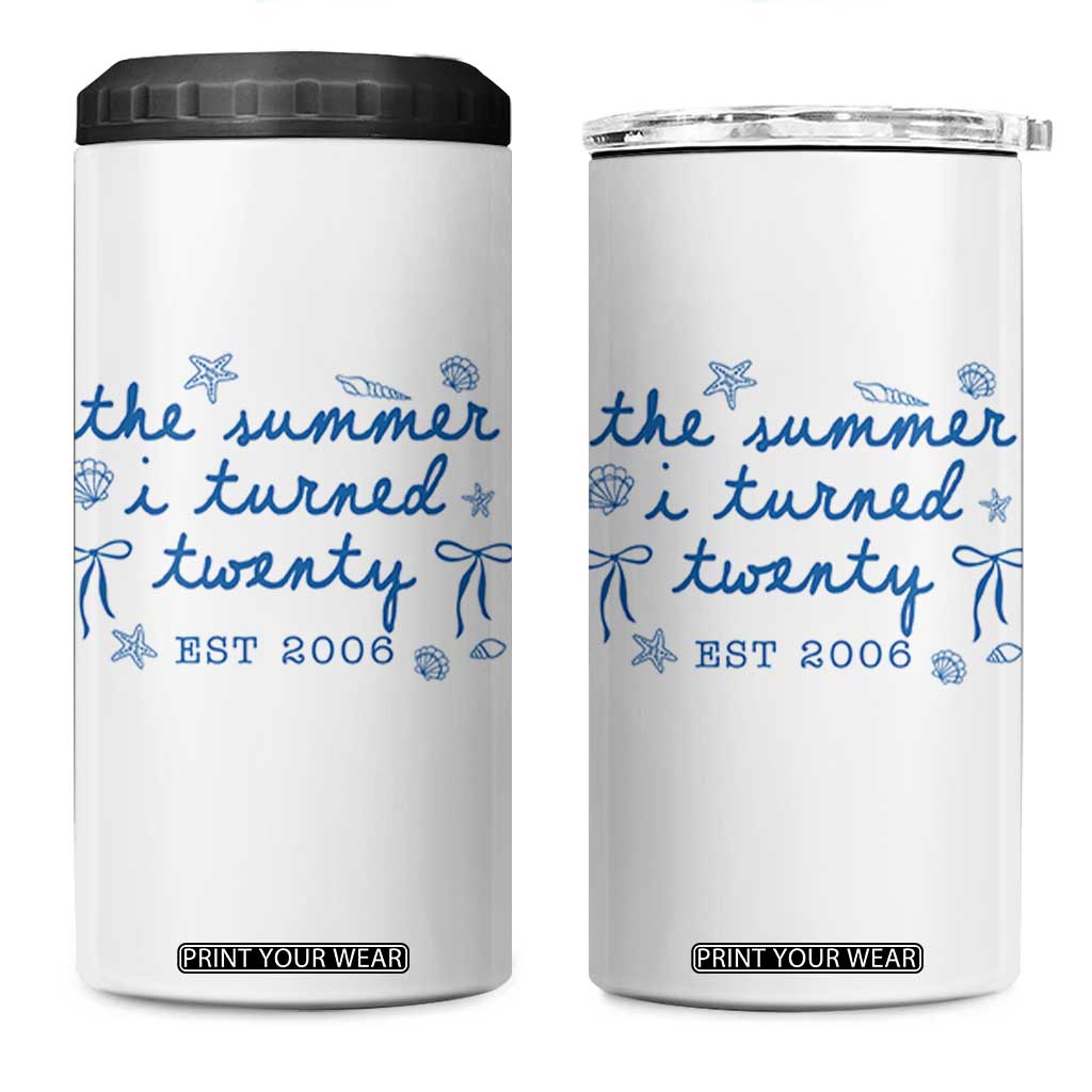 The Summer I Turned Thirty Funny 30th Birthday Est 1996 4 in 1 Can Cooler Tumbler Summer Coastal Birthday Seashell Bow