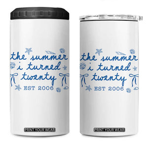 The Summer I Turned Thirty Funny 30th Birthday Est 1996 4 in 1 Can Cooler Tumbler Summer Coastal Birthday Seashell Bow