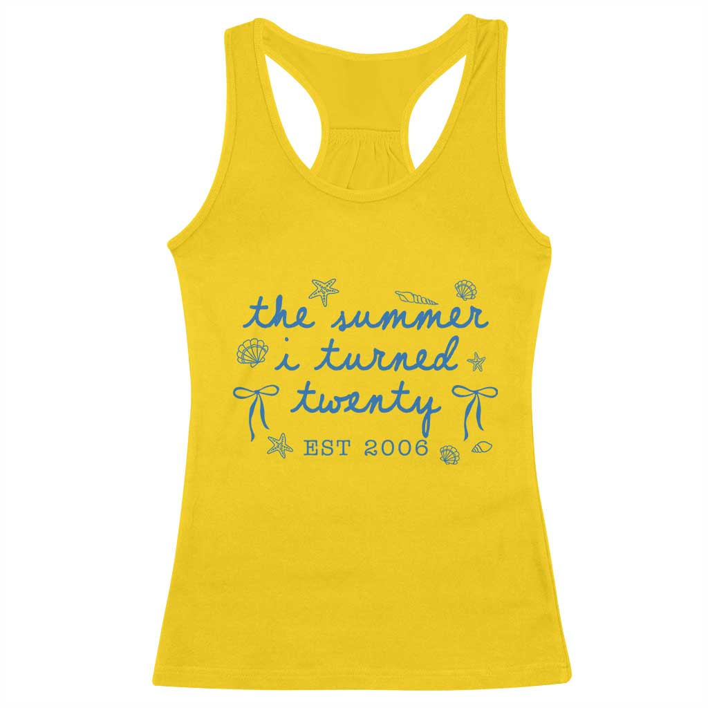 The Summer I Turned Thirty Funny 30th Birthday Est 1996 Racerback Tank Top Summer Coastal Birthday Seashell Bow