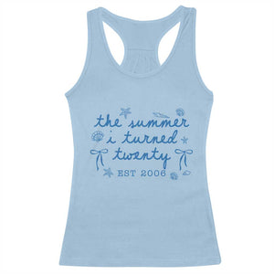 The Summer I Turned Thirty Funny 30th Birthday Est 1996 Racerback Tank Top Summer Coastal Birthday Seashell Bow
