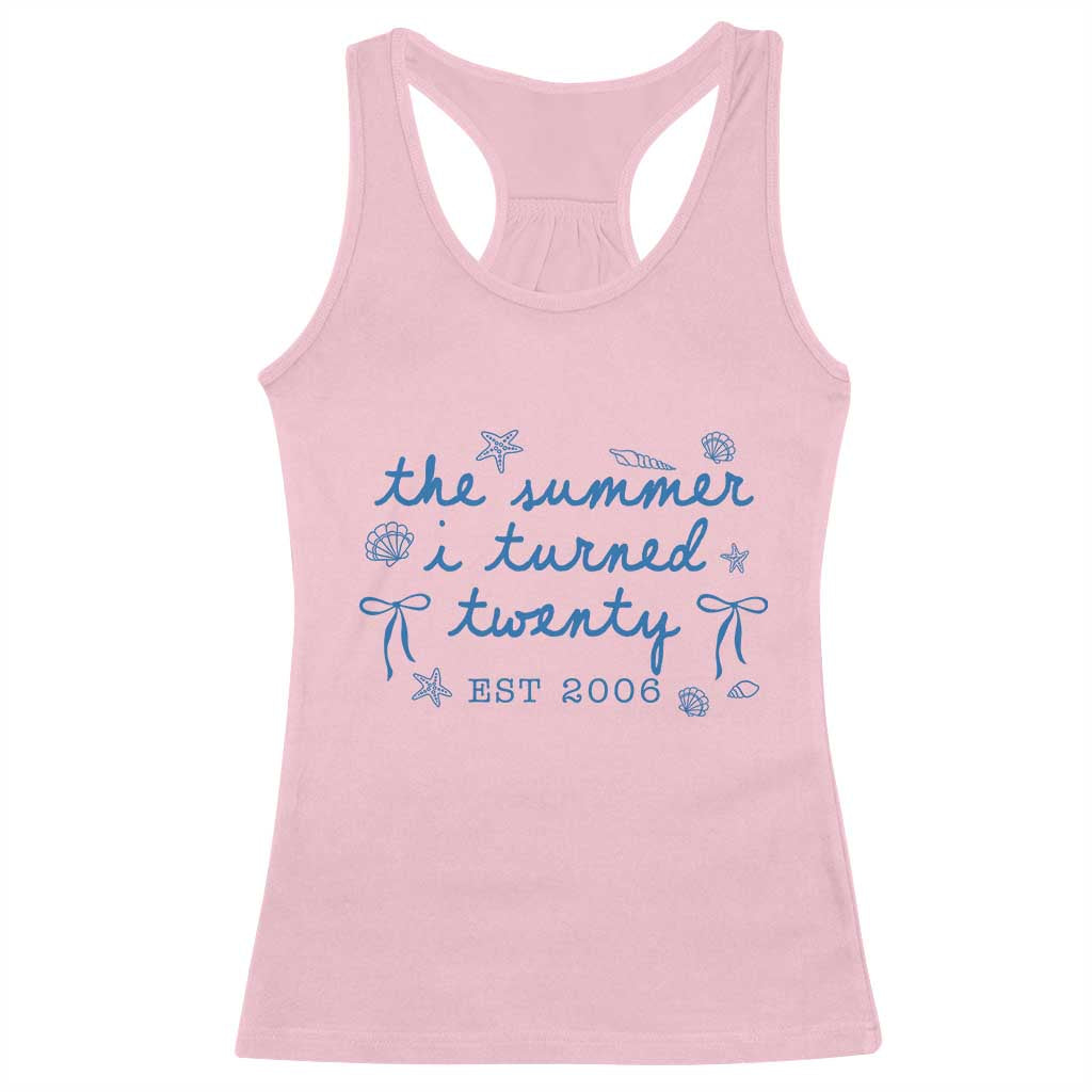 The Summer I Turned Thirty Funny 30th Birthday Est 1996 Racerback Tank Top Summer Coastal Birthday Seashell Bow