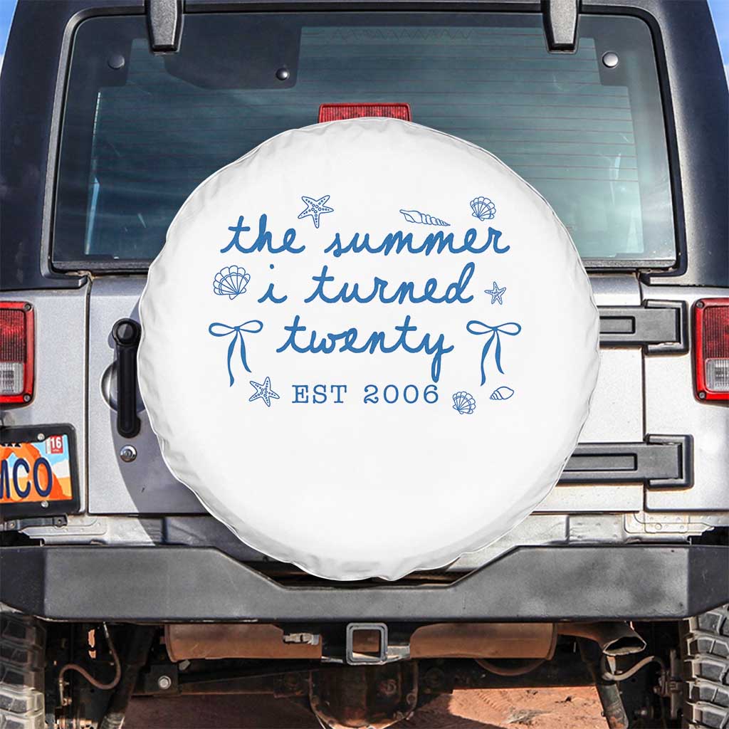 The Summer I Turned Thirty Funny 30th Birthday Est 1996 Spare Tire Cover Summer Coastal Birthday Seashell Bow TS11 No hole White Print Your Wear
