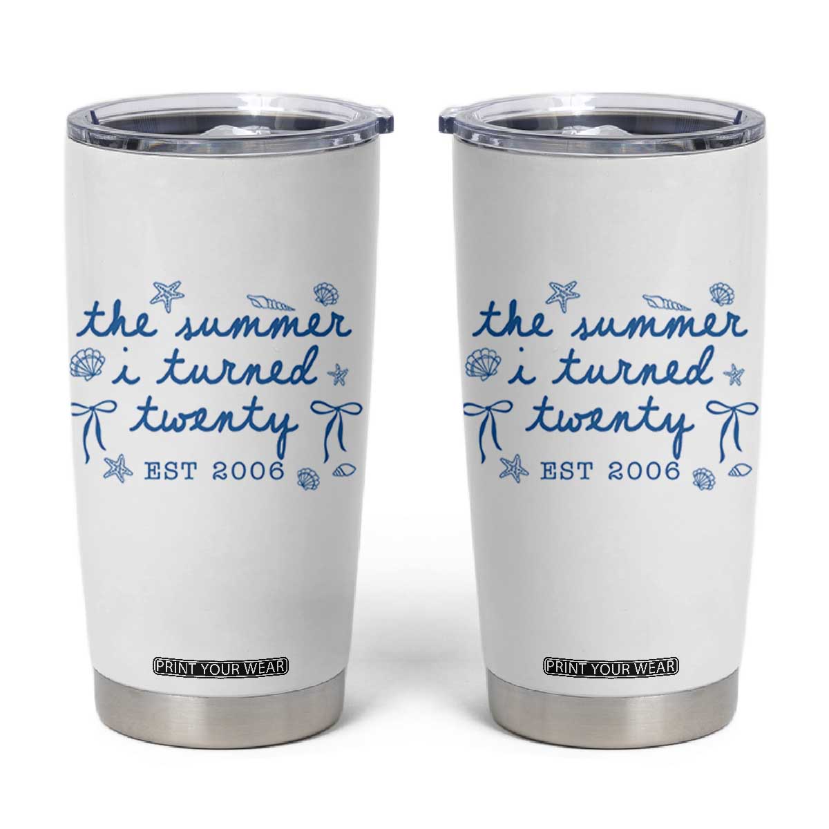 The Summer I Turned Thirty Funny 30th Birthday Est 1996 Tumbler Cup Summer Coastal Birthday Seashell Bow