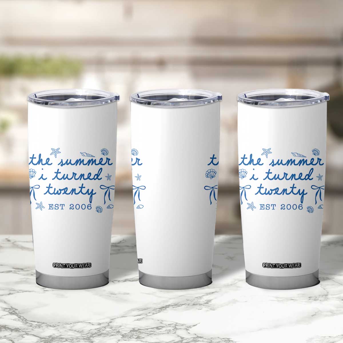 The Summer I Turned Thirty Funny 30th Birthday Est 1996 Tumbler Cup Summer Coastal Birthday Seashell Bow