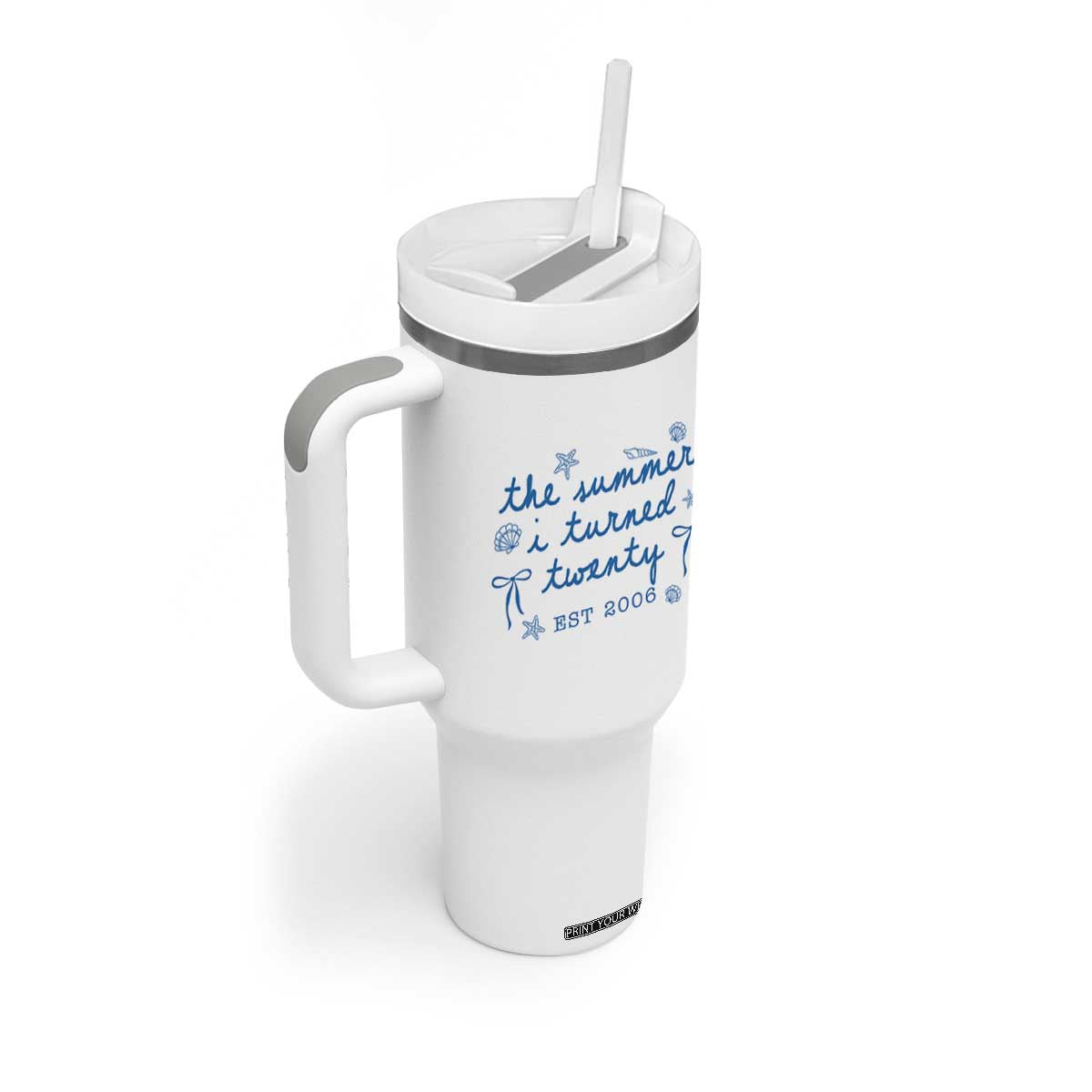 The Summer I Turned Thirty Funny 30th Birthday Est 1996 Tumbler With Handle Summer Coastal Birthday Seashell Bow