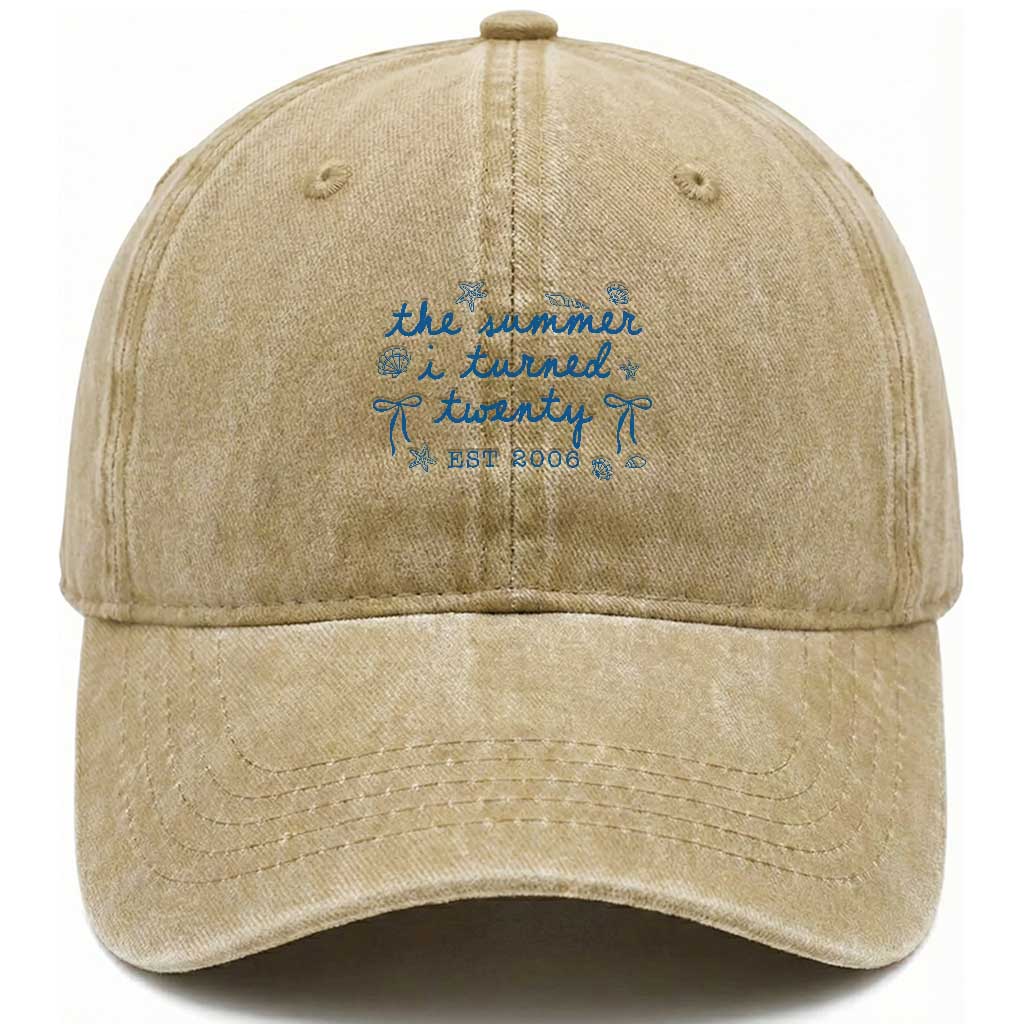 The Summer I Turned Thirty Funny 30th Birthday Est 1996 Washed Cotton Baseball Cap Summer Coastal Birthday Seashell Bow