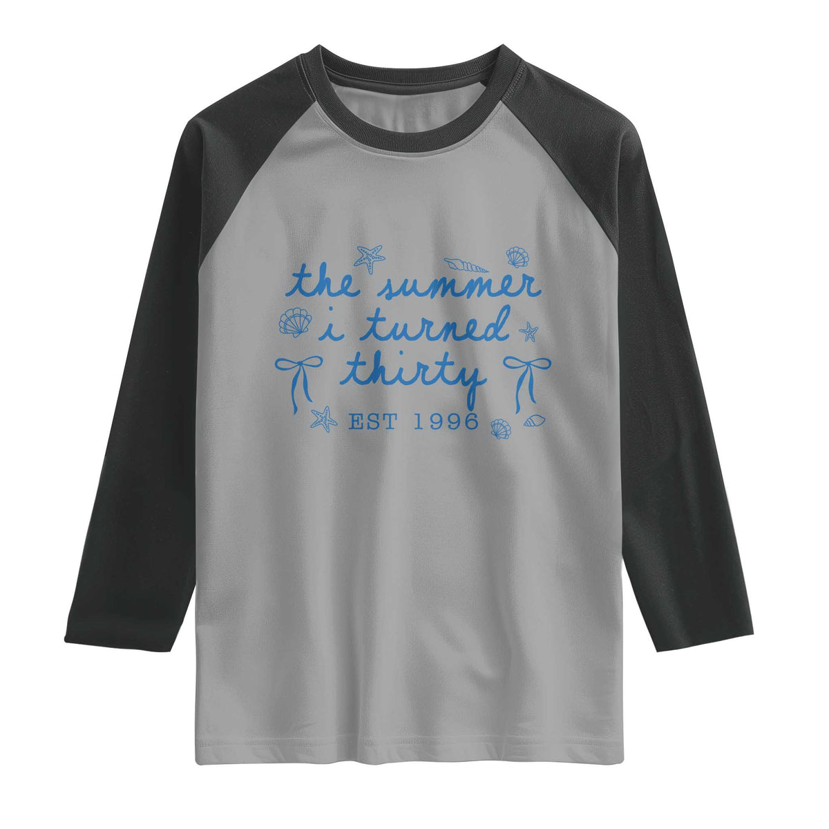 The Summer I Turned Twenty Funny 20th Birthday Est 2006 Raglan Shirt Summer Coastal Birthday Seashell Bow
