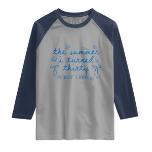 The Summer I Turned Twenty Funny 20th Birthday Est 2006 Raglan Shirt Summer Coastal Birthday Seashell Bow