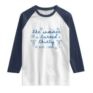 The Summer I Turned Twenty Funny 20th Birthday Est 2006 Raglan Shirt Summer Coastal Birthday Seashell Bow