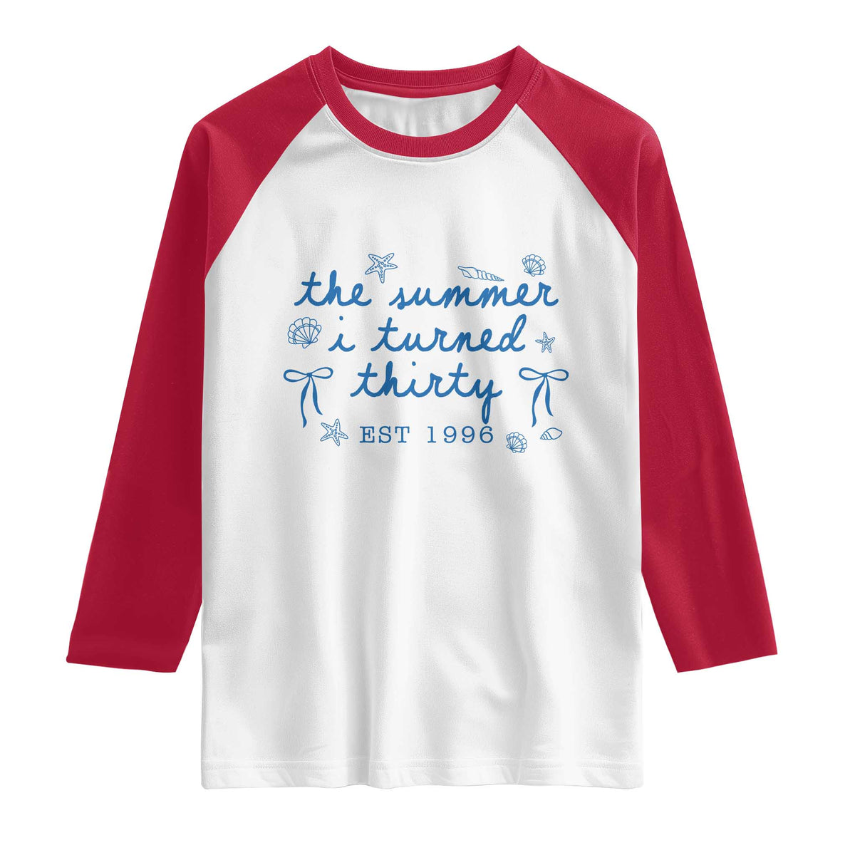 The Summer I Turned Twenty Funny 20th Birthday Est 2006 Raglan Shirt Summer Coastal Birthday Seashell Bow