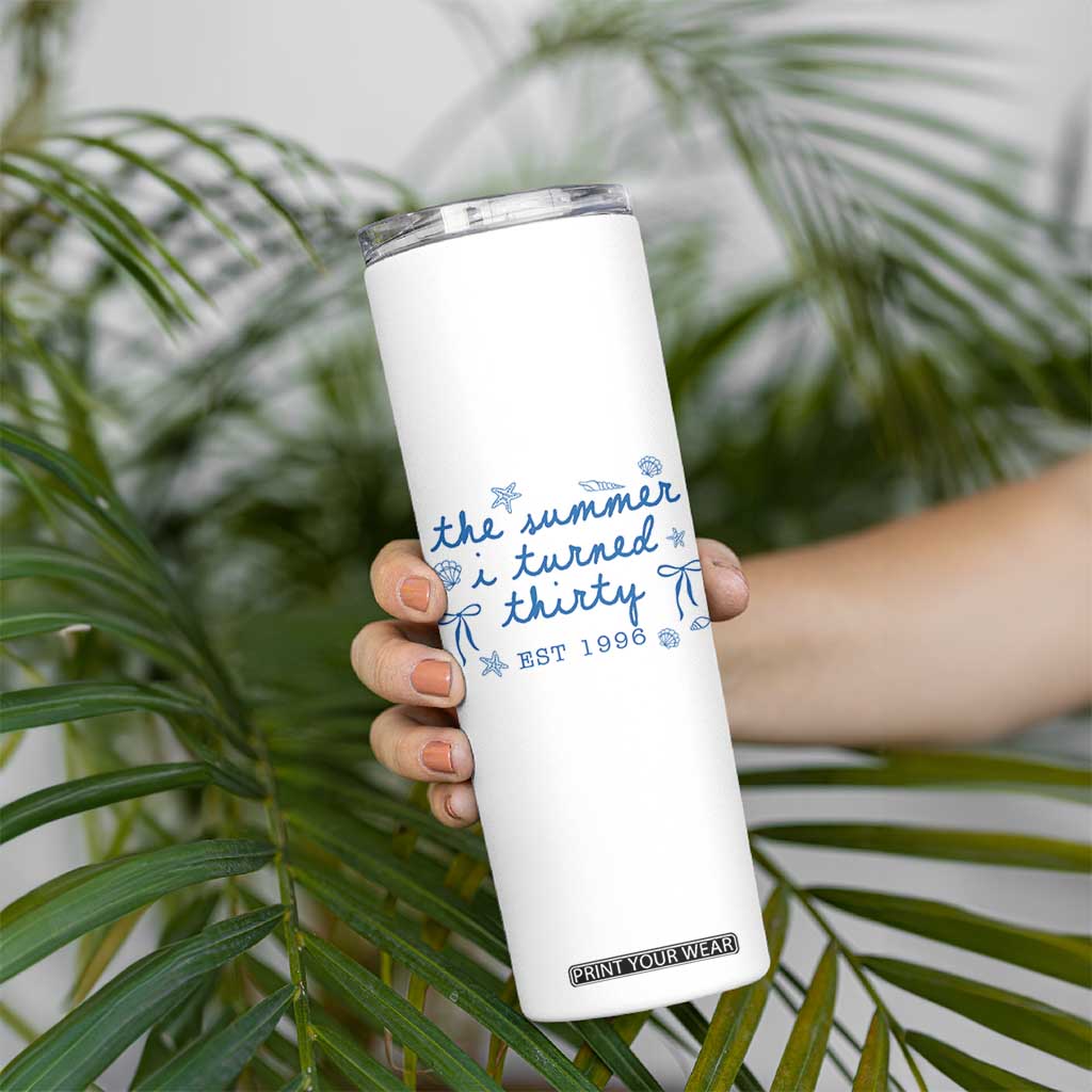 The Summer I Turned Twenty Funny 20th Birthday Est 2006 Skinny Tumbler Summer Coastal Birthday Seashell Bow
