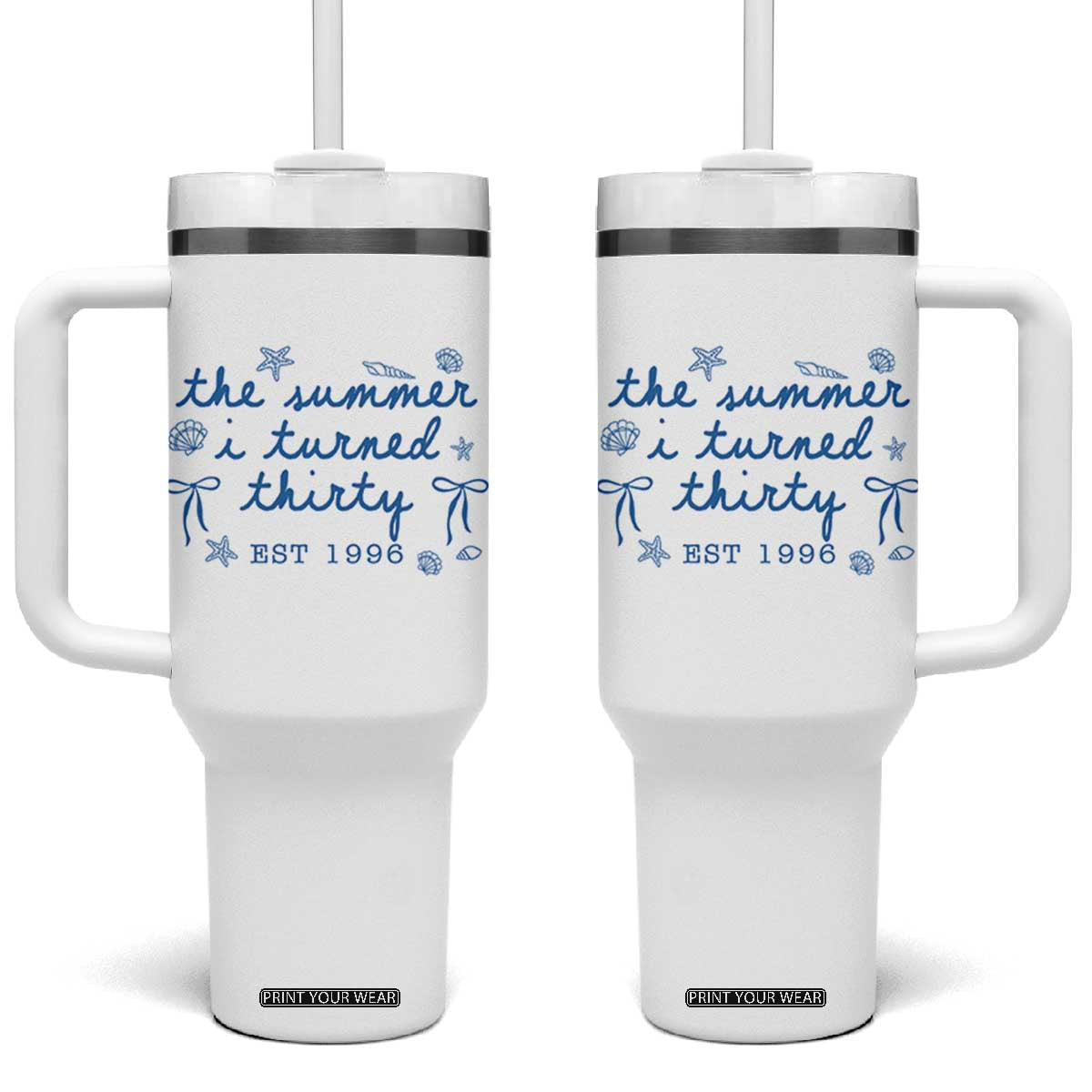 The Summer I Turned Twenty Funny 20th Birthday Est 2006 Tumbler With Handle Summer Coastal Birthday Seashell Bow