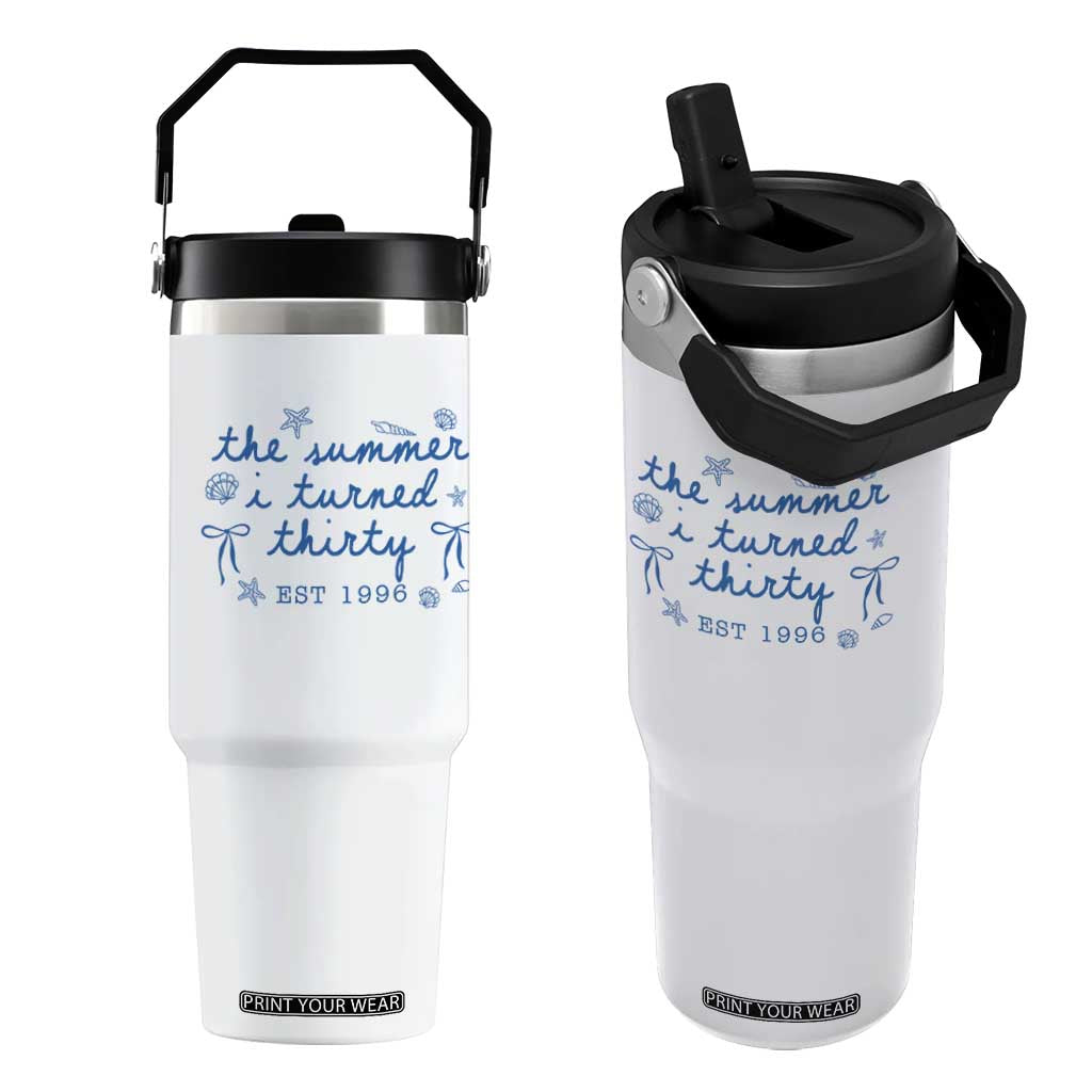 The Summer I Turned Twenty Funny 20th Birthday Est 2006 Flip Straw Tumbler Summer Coastal Birthday Seashell Bow