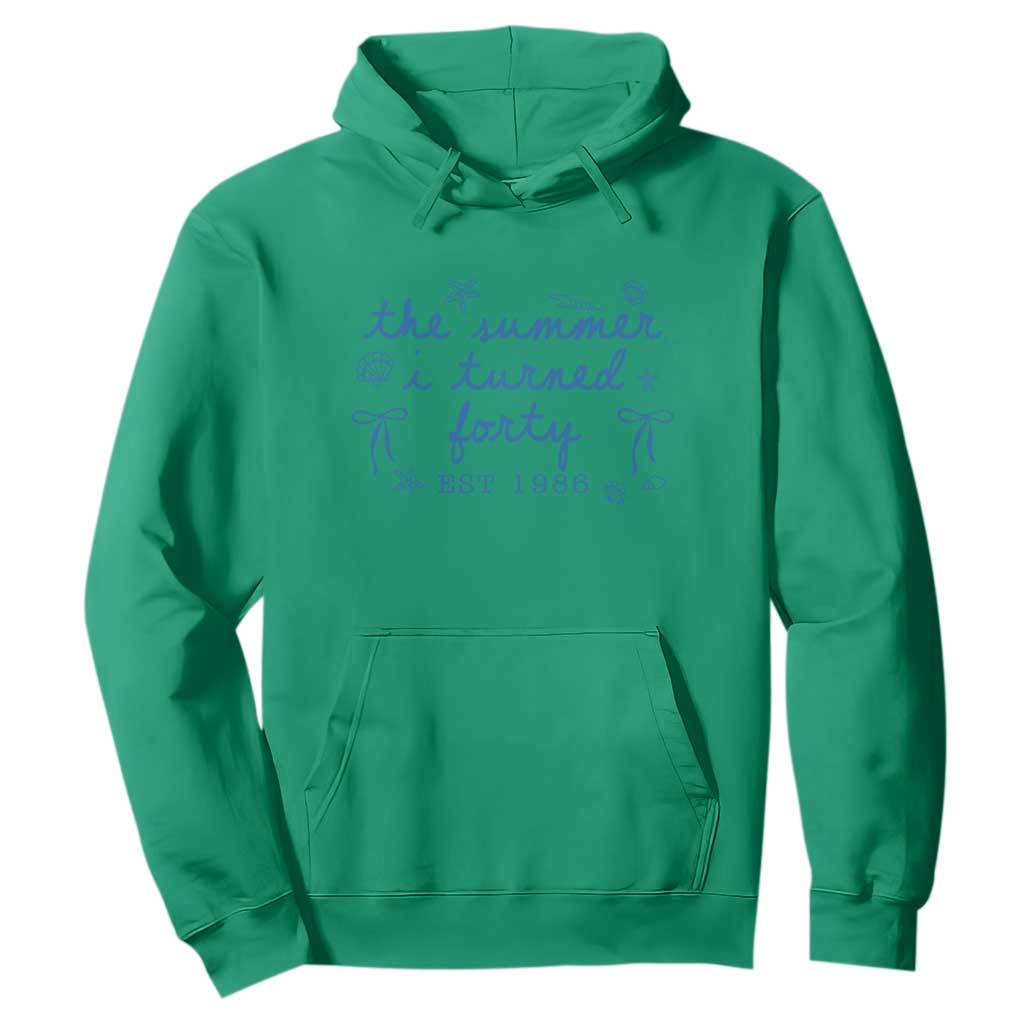 The Summer I Turned Forty Funny 40th Birthday Est 1986 Hoodie Summer Coastal Birthday Seashell Bow