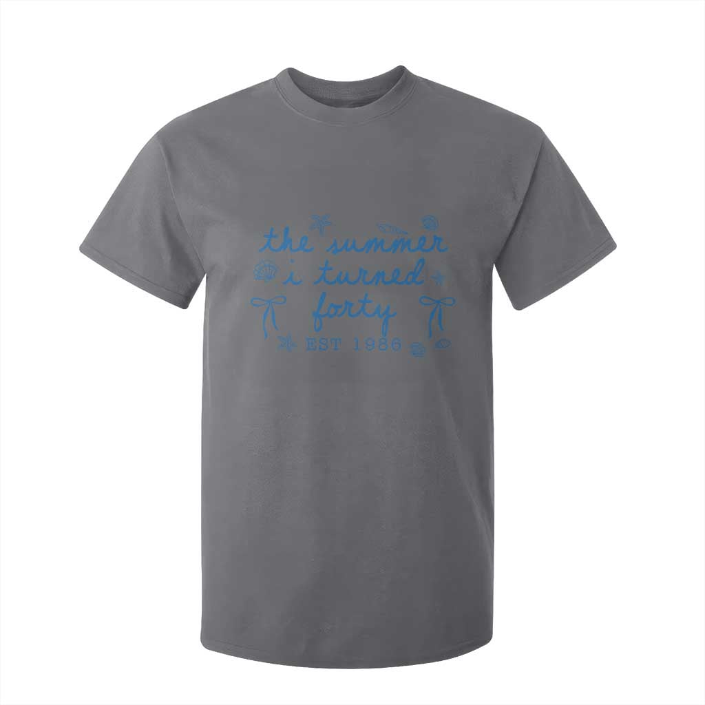The Summer I Turned Forty Funny 40th Birthday Est 1986 T Shirt For Kid Summer Coastal Birthday Seashell Bow