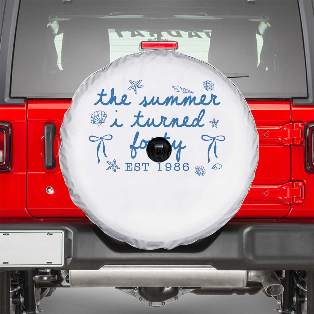 The Summer I Turned Forty Funny 40th Birthday Est 1986 Spare Tire Cover Summer Coastal Birthday Seashell Bow