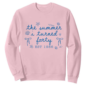 The Summer I Turned Forty Funny 40th Birthday Est 1986 Sweatshirt Summer Coastal Birthday Seashell Bow