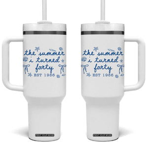 The Summer I Turned Forty Funny 40th Birthday Est 1986 Tumbler With Handle Summer Coastal Birthday Seashell Bow