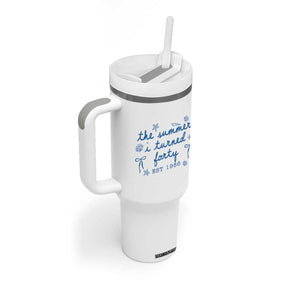 The Summer I Turned Forty Funny 40th Birthday Est 1986 Tumbler With Handle Summer Coastal Birthday Seashell Bow