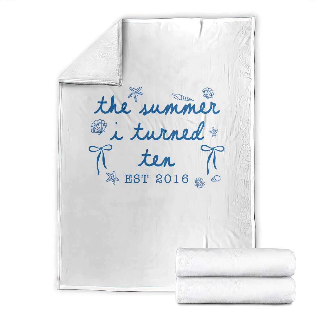 The Summer I Turned Ten Funny 10th Birthday Est 2016 Throw Blanket Summer Coastal Birthday Seashell Bow TS11 White Print Your Wear