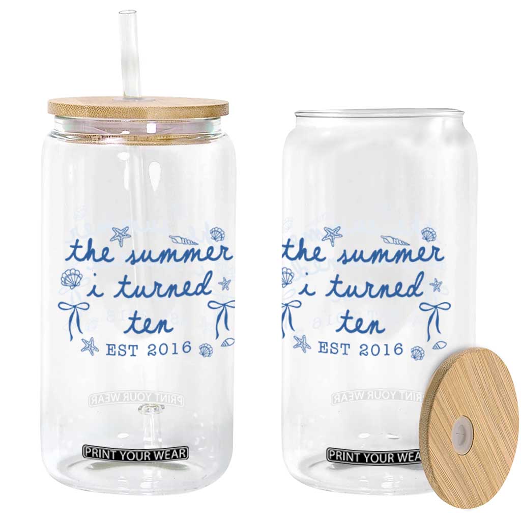 The Summer I Turned Ten Funny 10th Birthday Est 2016 Glass Can Summer Coastal Birthday Seashell Bow
