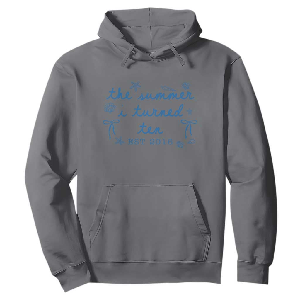 The Summer I Turned Ten Funny 10th Birthday Est 2016 Hoodie Summer Coastal Birthday Seashell Bow