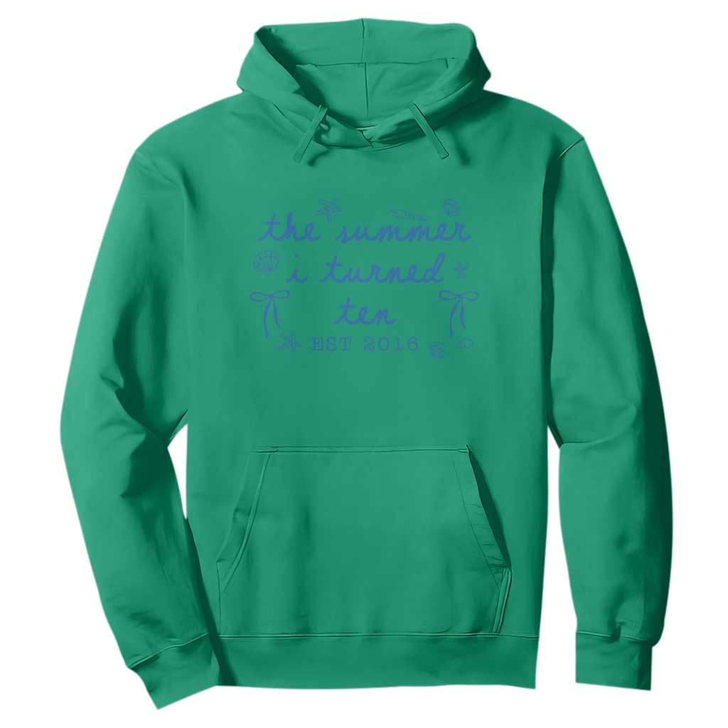 The Summer I Turned Ten Funny 10th Birthday Est 2016 Hoodie Summer Coastal Birthday Seashell Bow