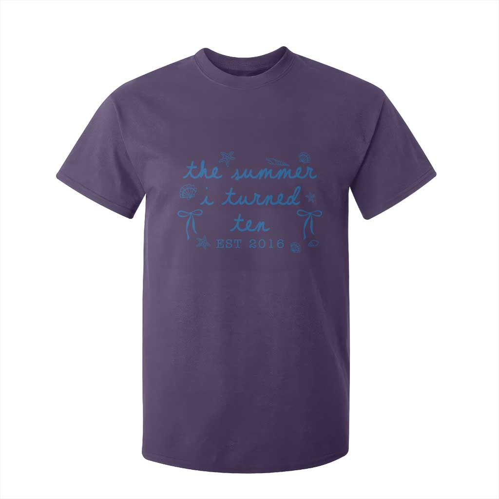 The Summer I Turned Ten Funny 10th Birthday Est 2016 T Shirt For Kid Summer Coastal Birthday Seashell Bow