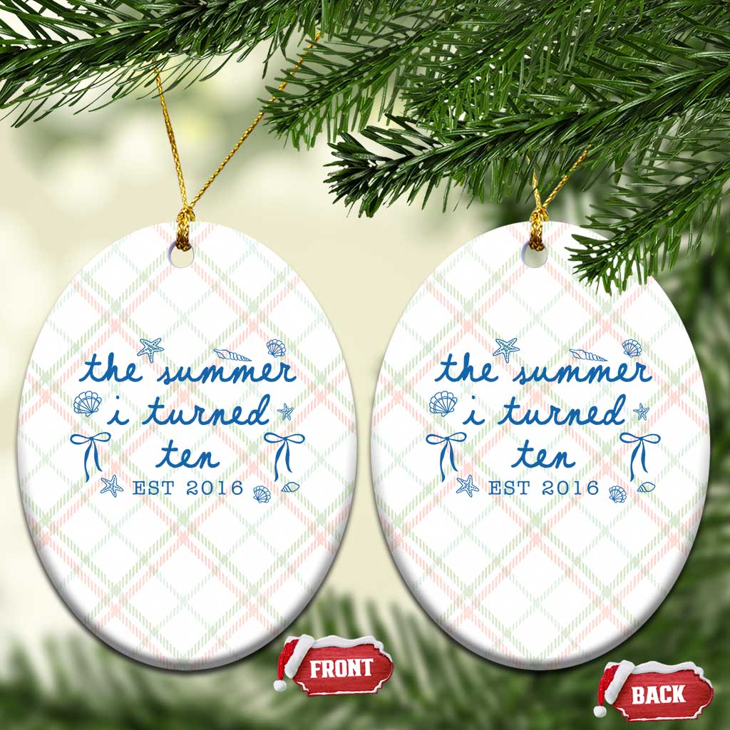 The Summer I Turned Ten Funny 10th Birthday Est 2016 Ceramic Ornament Summer Coastal Birthday Seashell Bow
