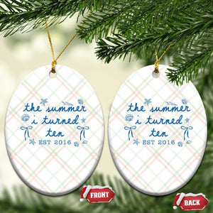 The Summer I Turned Ten Funny 10th Birthday Est 2016 Ceramic Ornament Summer Coastal Birthday Seashell Bow