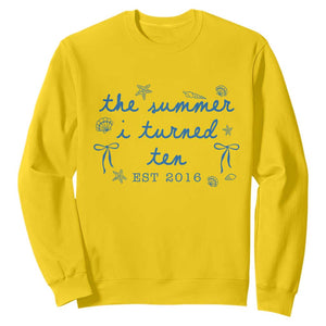 The Summer I Turned Ten Funny 10th Birthday Est 2016 Sweatshirt Summer Coastal Birthday Seashell Bow