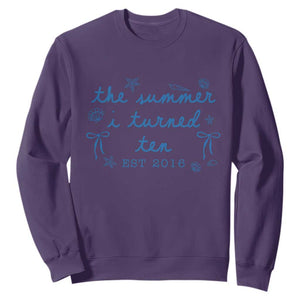 The Summer I Turned Ten Funny 10th Birthday Est 2016 Sweatshirt Summer Coastal Birthday Seashell Bow