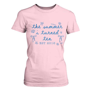 The Summer I Turned Ten Funny 10th Birthday Est 2016 T Shirt For Women Summer Coastal Birthday Seashell Bow