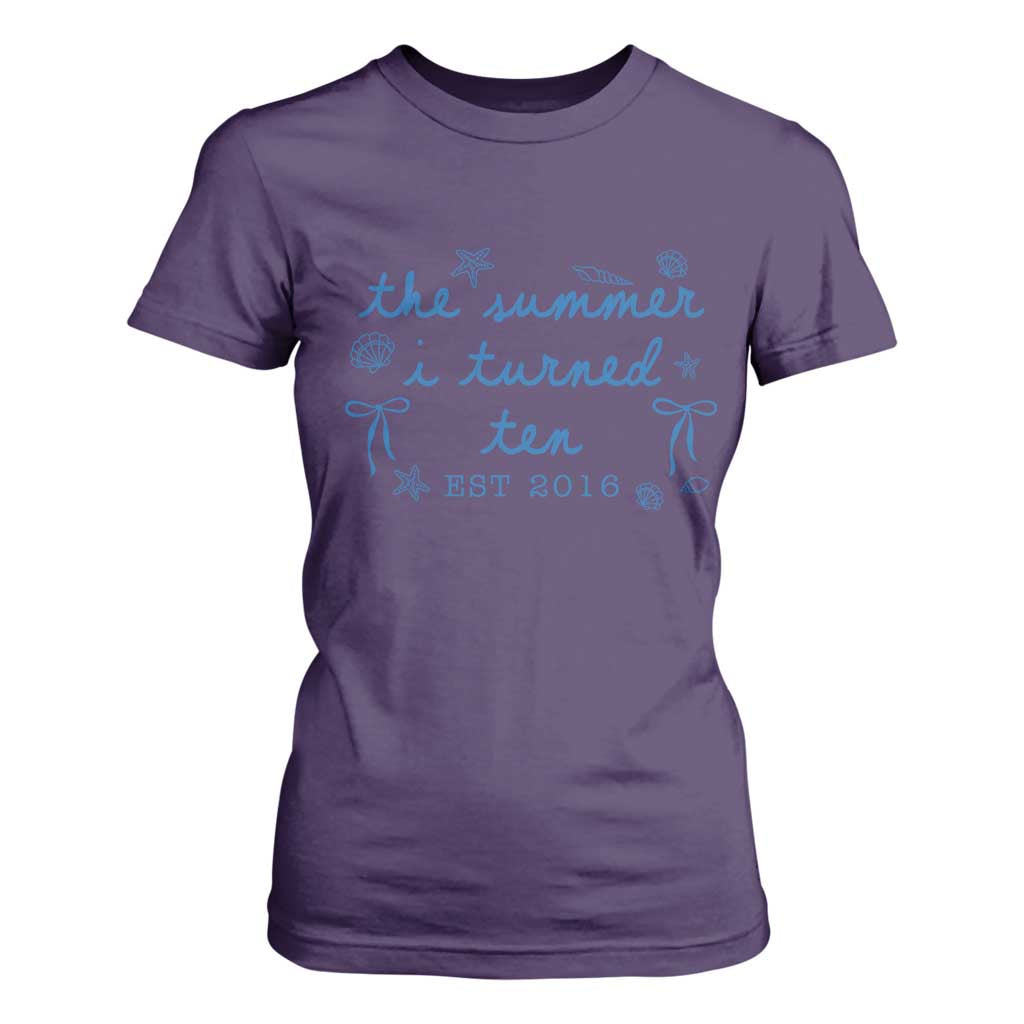 The Summer I Turned Ten Funny 10th Birthday Est 2016 T Shirt For Women Summer Coastal Birthday Seashell Bow