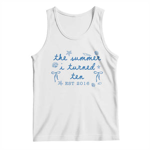 The Summer I Turned Ten Funny 10th Birthday Est 2016 Tank Top Summer Coastal Birthday Seashell Bow