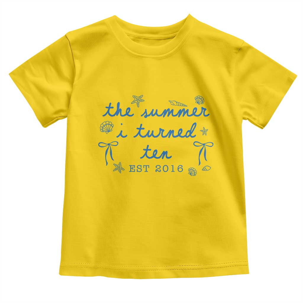 The Summer I Turned Ten Funny 10th Birthday Est 2016 Toddler T Shirt Summer Coastal Birthday Seashell Bow
