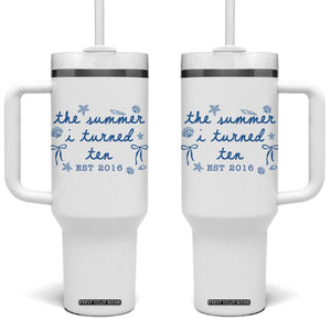 The Summer I Turned Ten Funny 10th Birthday Est 2016 Tumbler With Handle Summer Coastal Birthday Seashell Bow