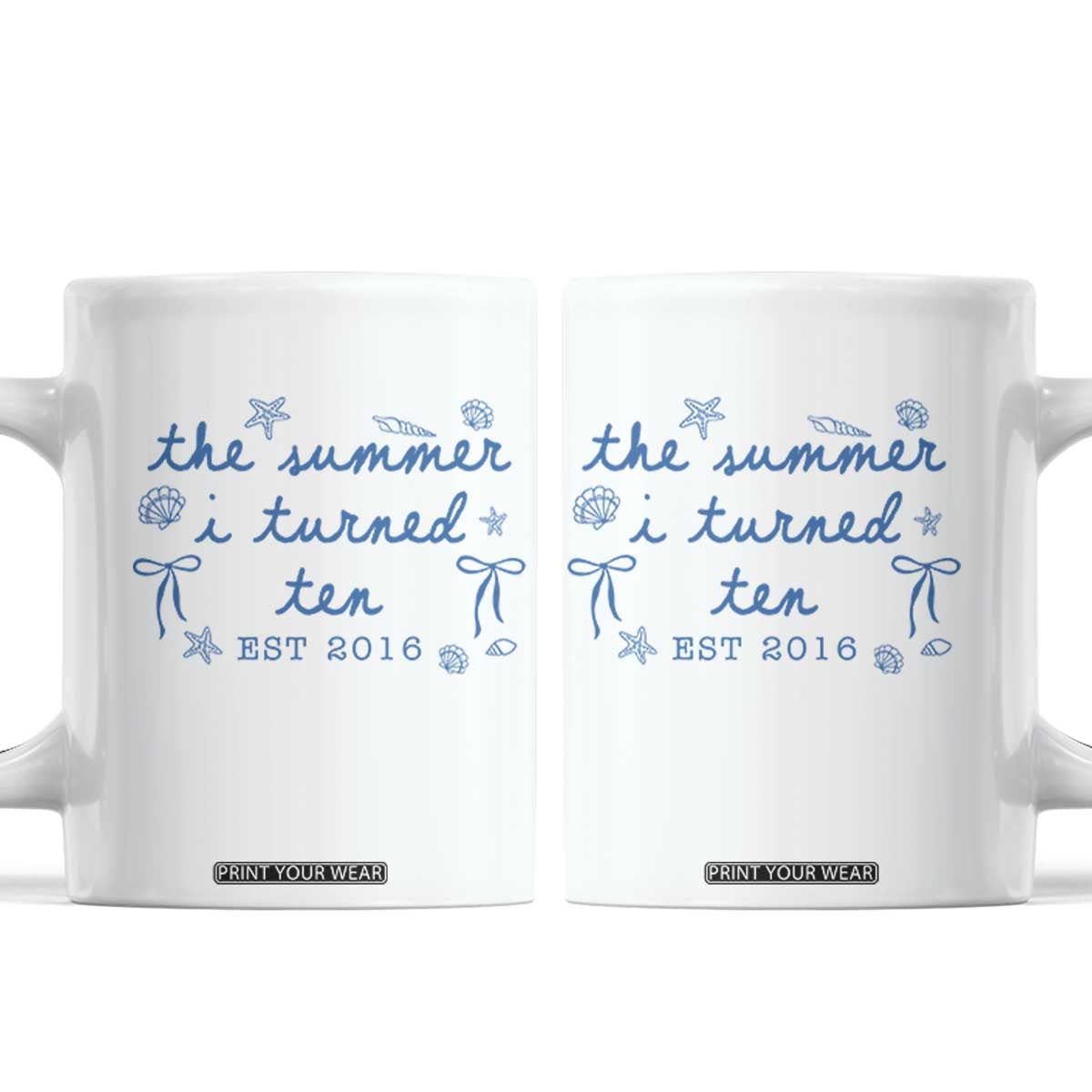 The Summer I Turned Ten Funny 10th Birthday Est 2016 Coffee Mug Summer Coastal Birthday Seashell Bow