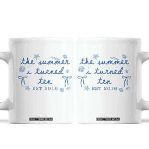 The Summer I Turned Ten Funny 10th Birthday Est 2016 Coffee Mug Summer Coastal Birthday Seashell Bow