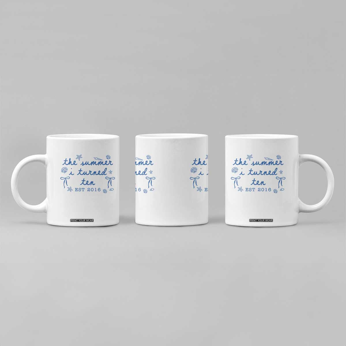 The Summer I Turned Ten Funny 10th Birthday Est 2016 Coffee Mug Summer Coastal Birthday Seashell Bow
